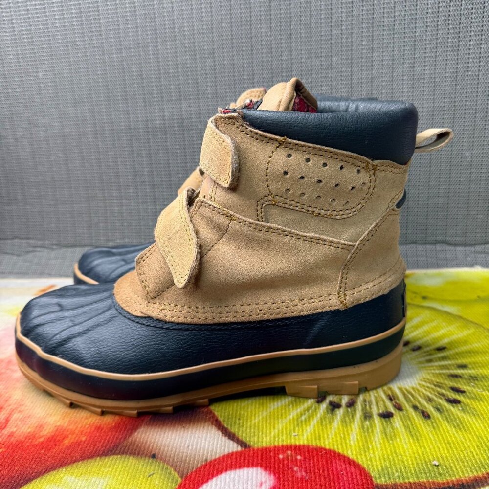 Totes Mens 9D Tan & Black Leather Duck Boots W/ Velcro Straps Waterproof